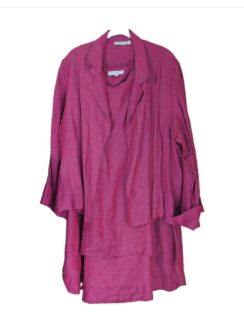 Bryn Walker 2pc Magenta Pink Linen Tunic Dress with Jacket XL Lagenlook Boho